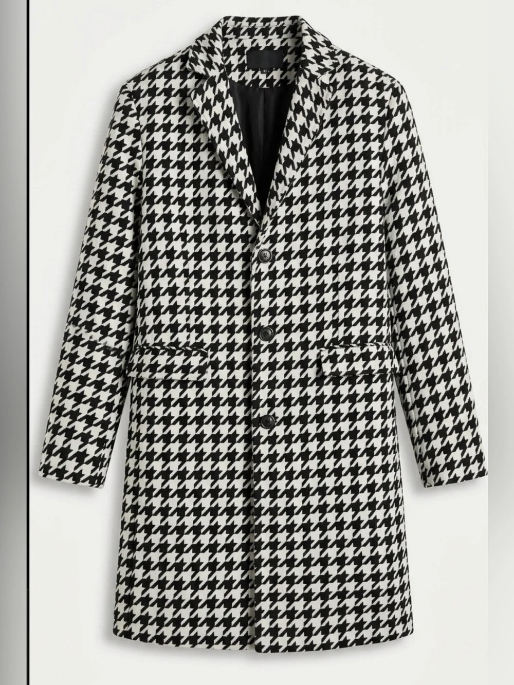 Men's Houndstooth Black & White Pea Coat